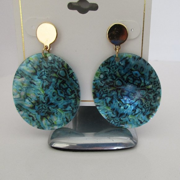 Bay Studio Abalone Shell Disc Pierced Dangle Earrings 2" H - Picture 2 of 2
